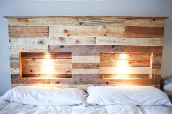 pallet headboard with lights