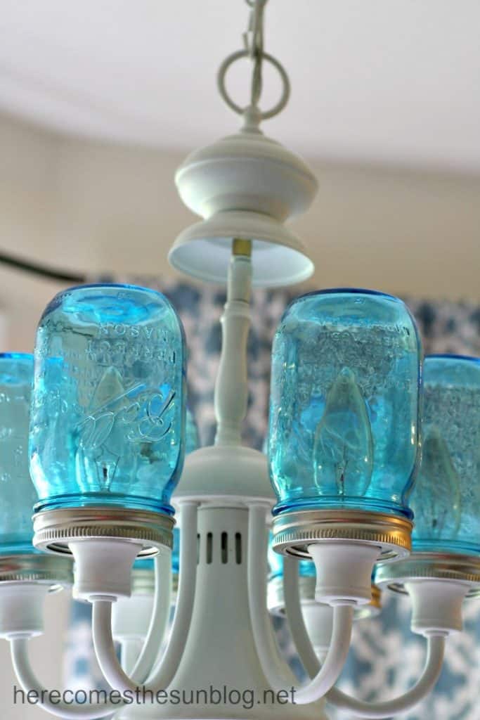Blue Mason Jar Chandelier DIY