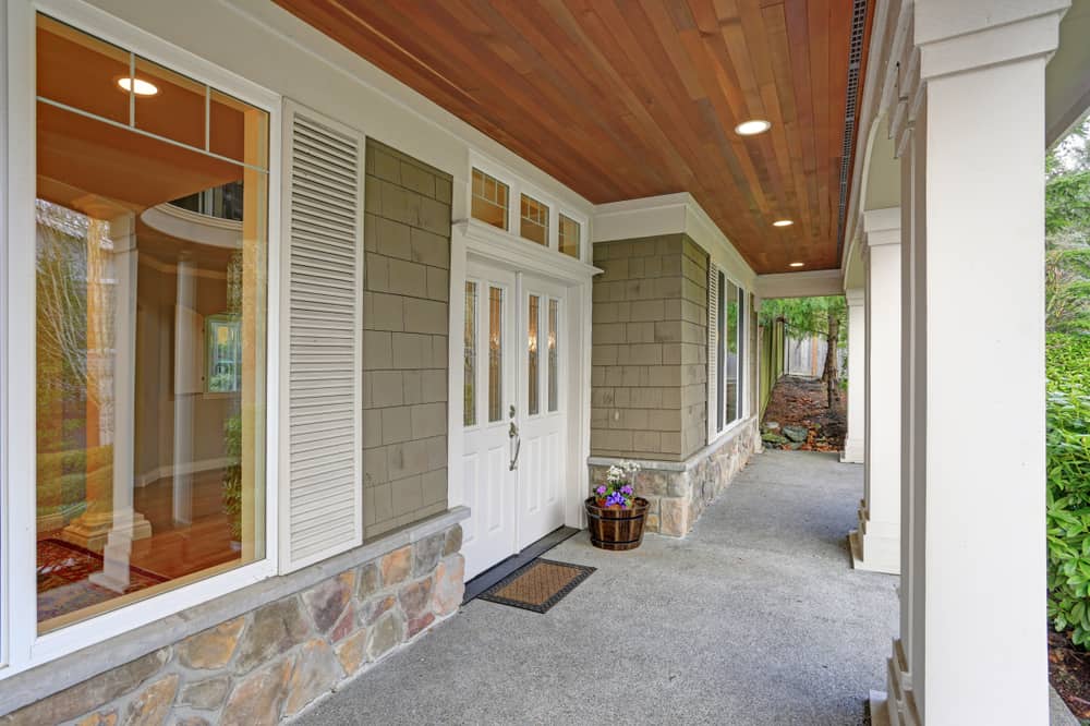 wood roof brick detail porch