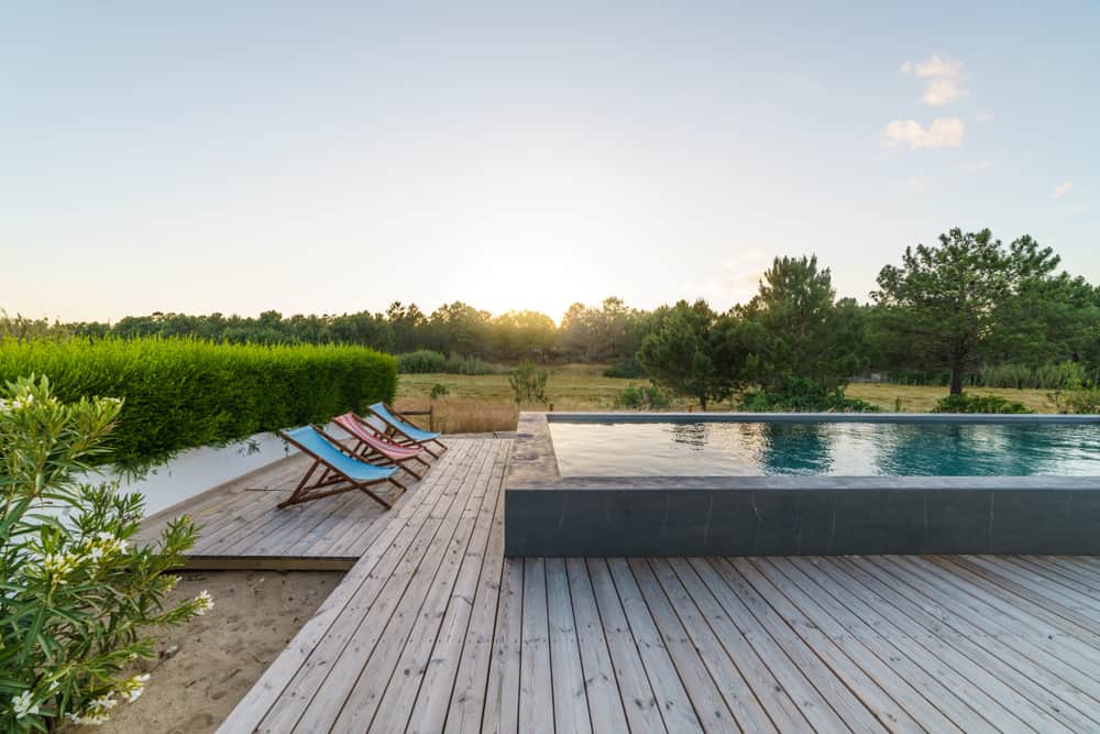 deck pool grey wood