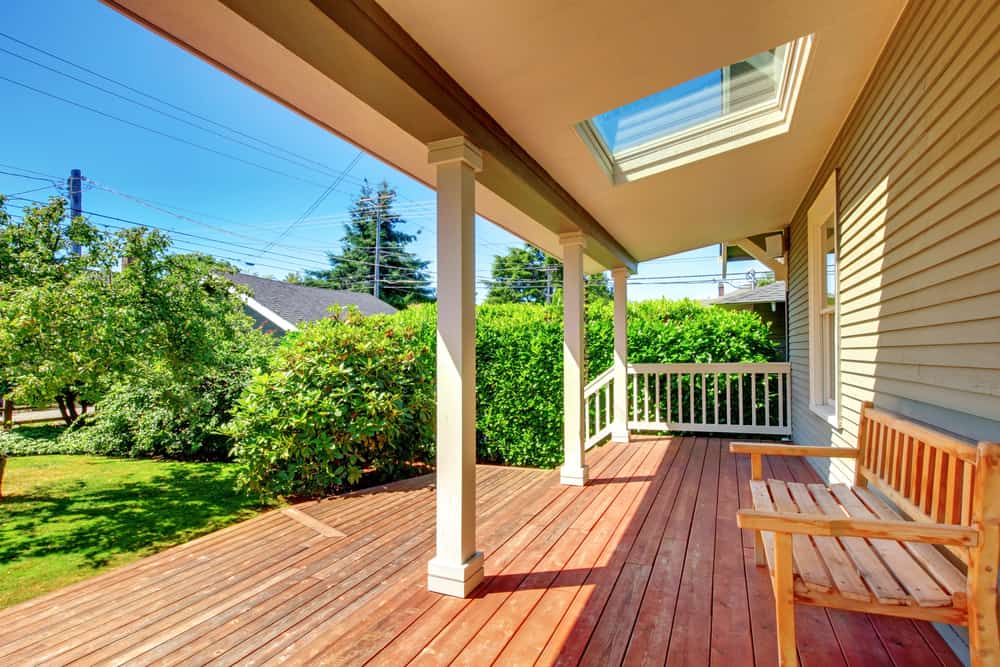 extended wood deck white railing