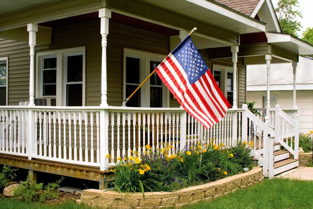 classic american flag white railing