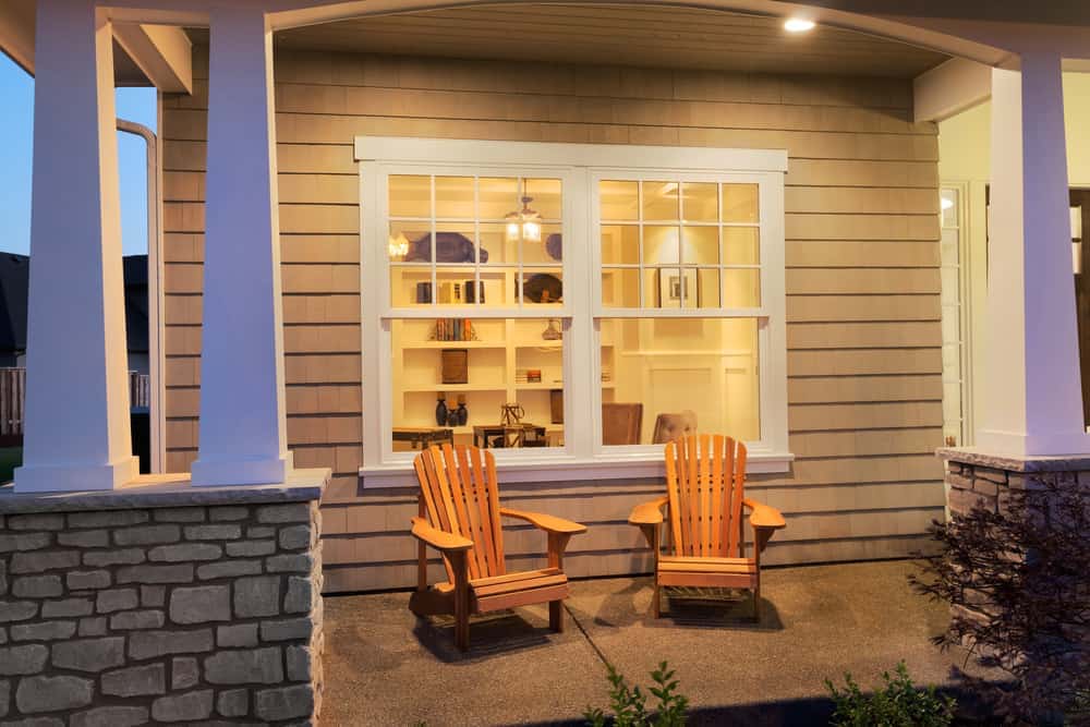 columns cement wood chairs windows