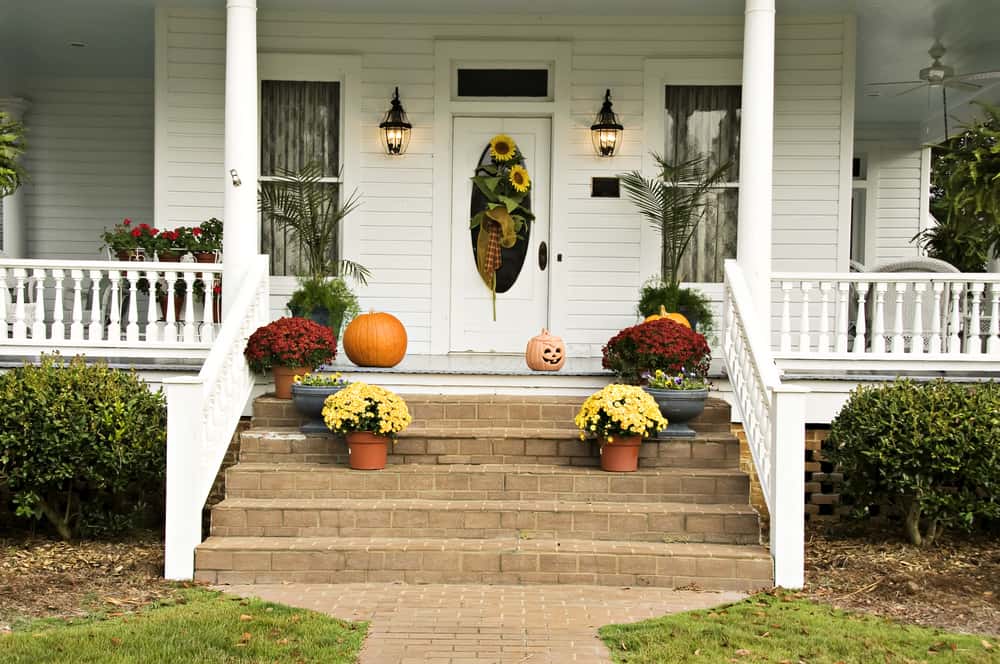 stairs flowers autumn pumpkins
