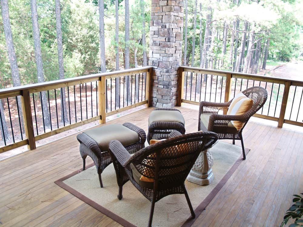 wood railing area rug