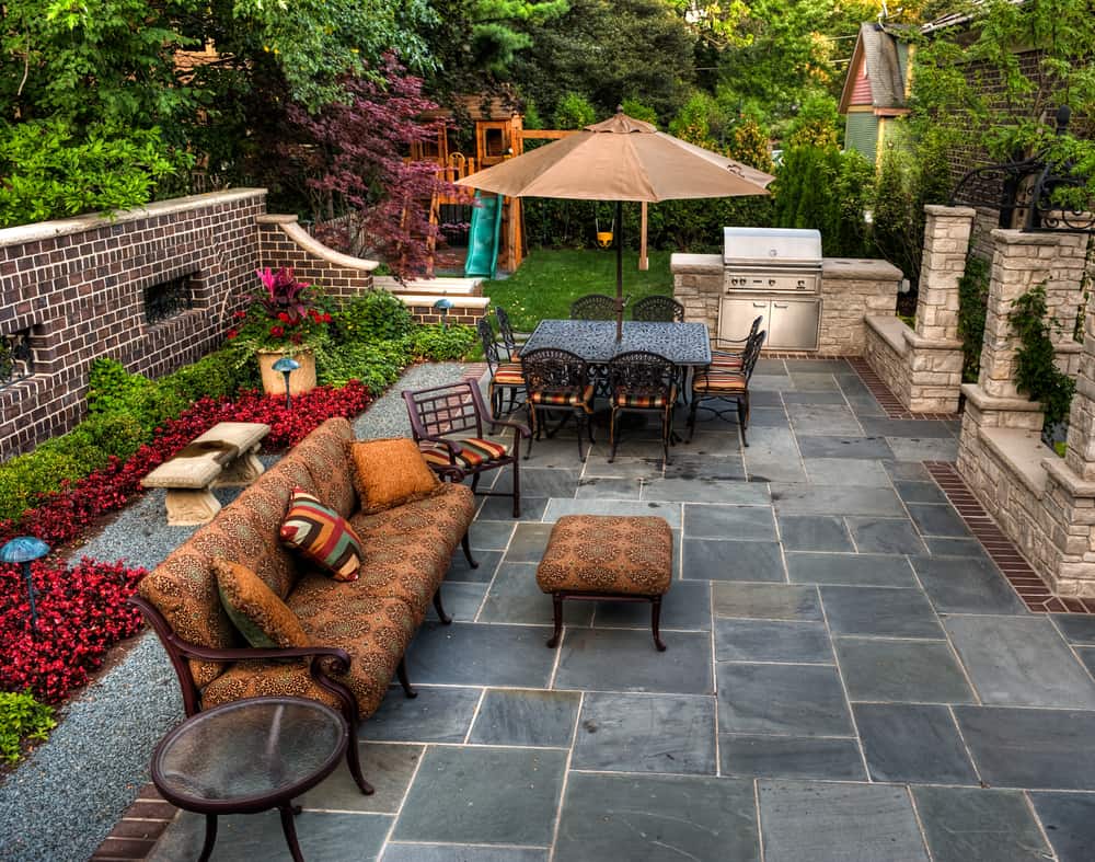 grey stonework double seating areas
