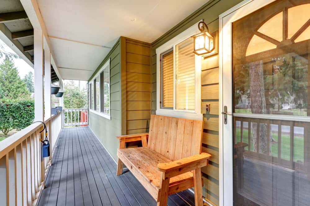 wood bench under window