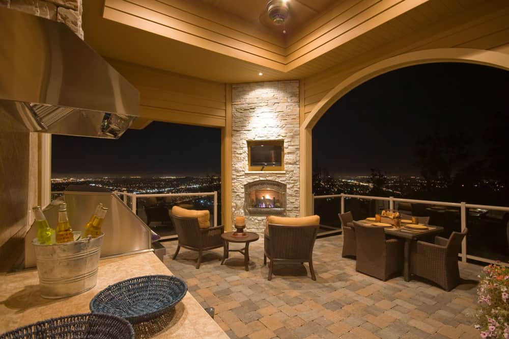 small arch column fireplace