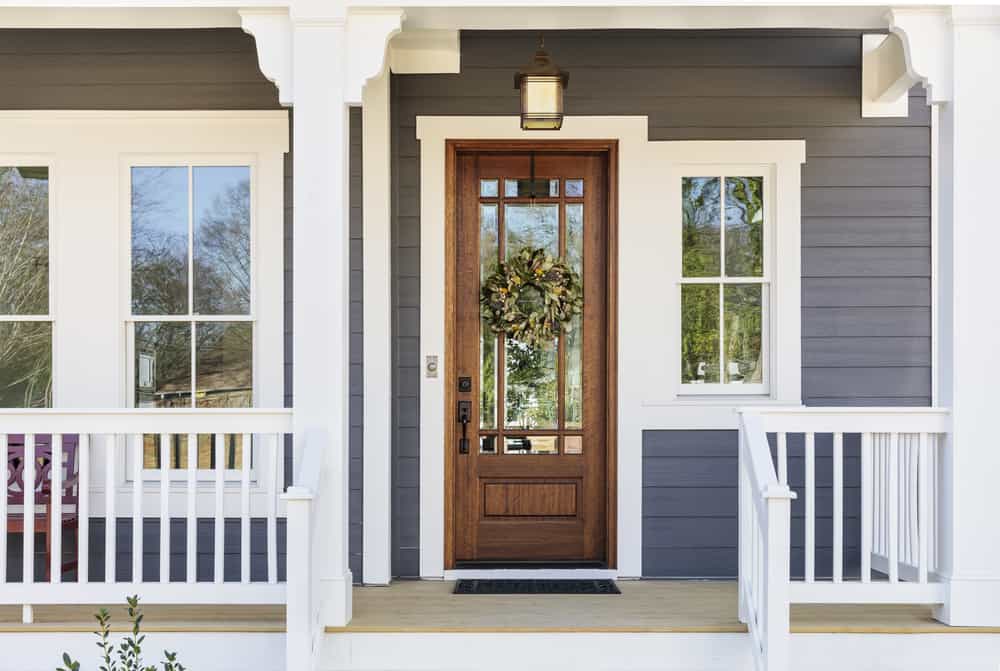 windows door wreath grey white porch