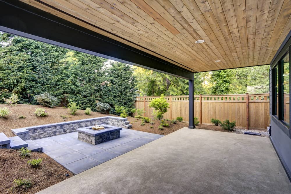 wood ceiling covered patio