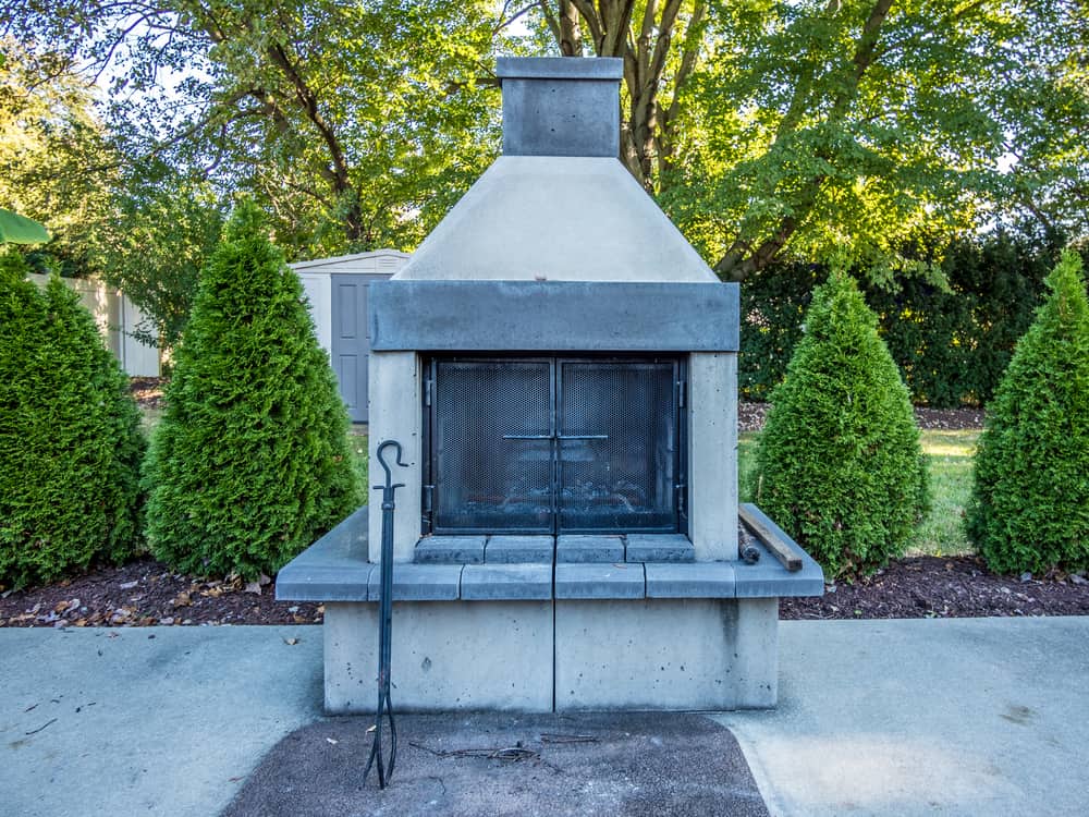 geometric grey stone fireplace