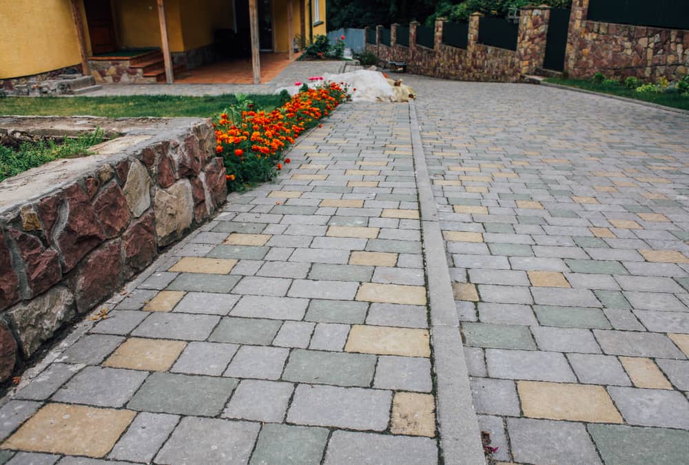 divided patio stone tiling