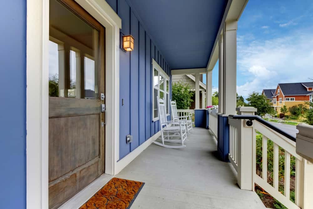navy paint and white chairs