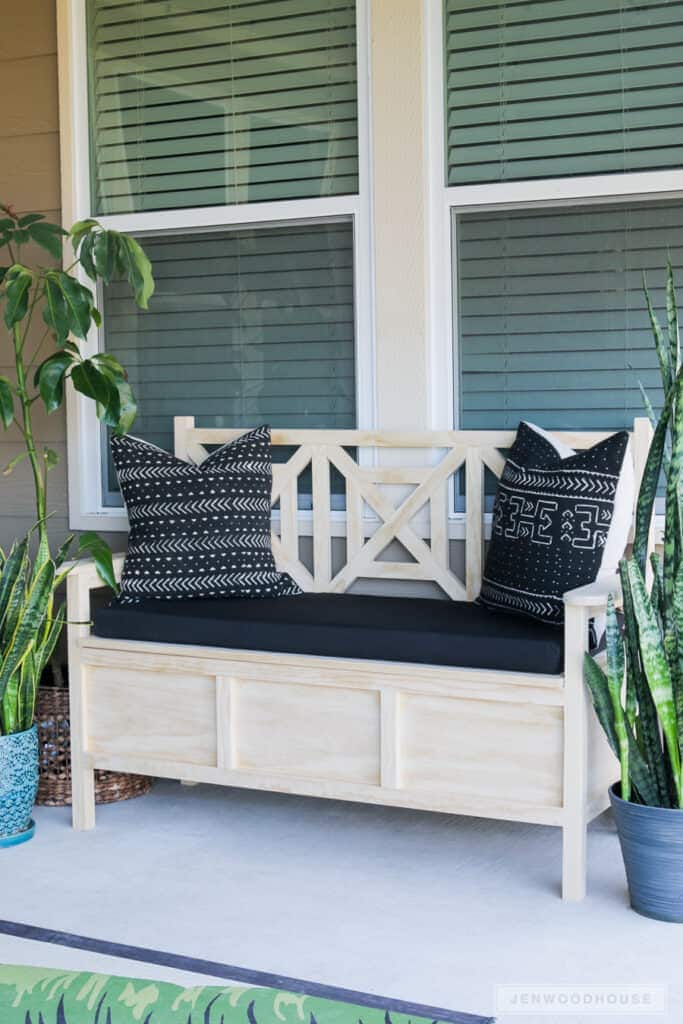 DIY Outdoor Storage Bench It is so convenient to build furniture that also is a storage solution all in one. That is exactly what you get with this DIY outdoor storage bench. Not only does this look fabulous it isn't hard to make either. You can stain the wood or paint it so it will match your other furniture. thesawguy.com