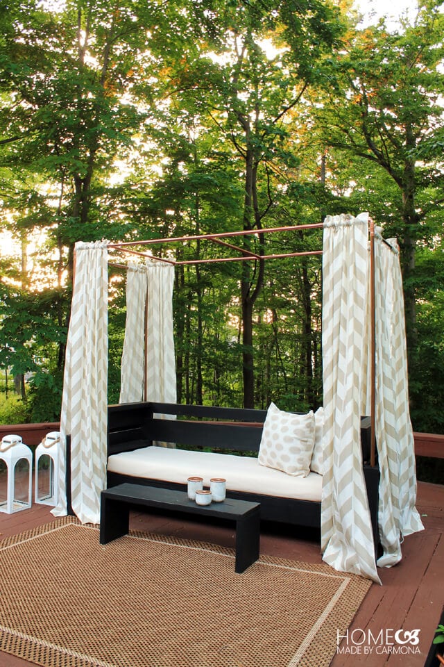 DIY Copper Cabana This stunning DIY copper cabana will add an ambiance that makes you feel like you are on vacation! You can customize your cabana to fit your deck, so it can be larger or smaller than the one they made. The finished result looks like a million bucks, but in reality, it is very inexpensive to make! thesawguy.com
