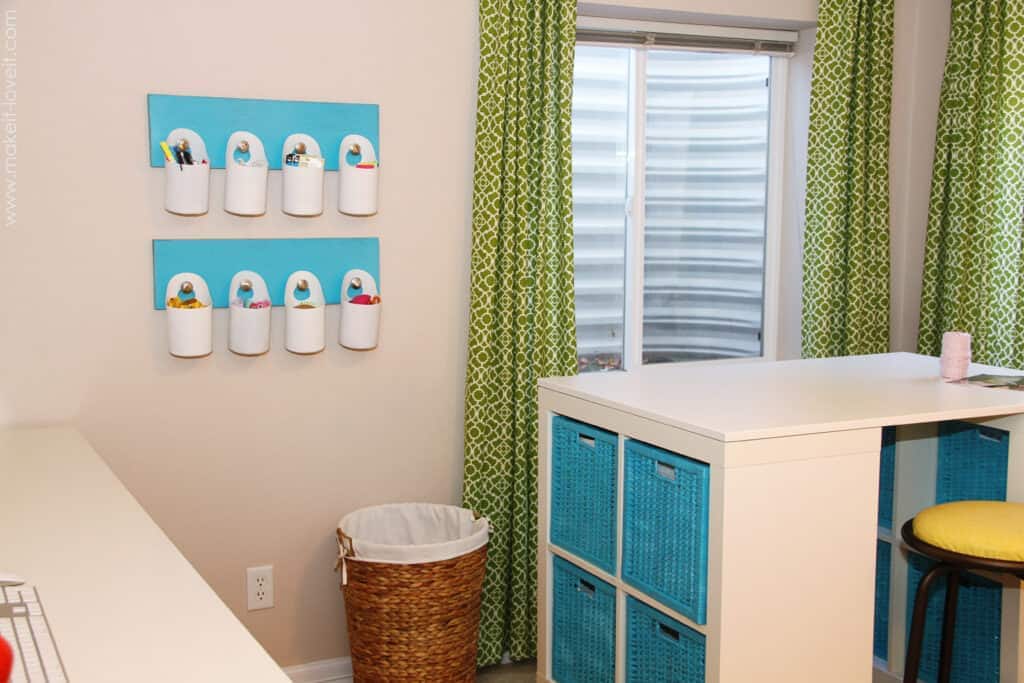 Hanging Bins Turn trash into a creative storage solution by using recycled containers. The hanging bins are great for your garage, craft room, playroom or even your laundry room. Store everything from baby wipes to buttons! thesawguy.com