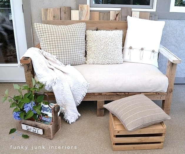 Pallet Wood Sofa Build your own pallet wood sofa and you will have a terrific outdoor entertaining area. It is easy to make and comfy to sit on as well. The instructions are very detailed which will make it simple for you to replicate. Add some vibrant throw pillows and some potted plants. thesawguy.com