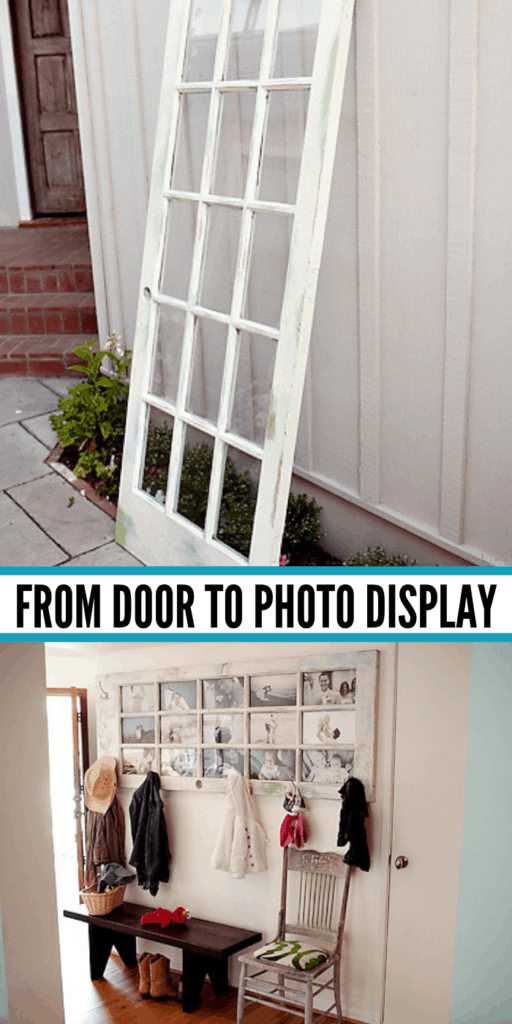 Old door into photo display - These furniture hacks will turn outdated and old furniture into treasured pieces. From little to no money you can have creative furniture statements throughout your home. thesawguy.com