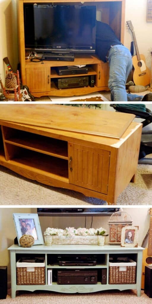  From 80's Entertainment center to shabby chic - These furniture hacks will turn outdated and old furniture into treasured pieces. From little to no money you can have creative furniture statements throughout your home. thesawguy.com