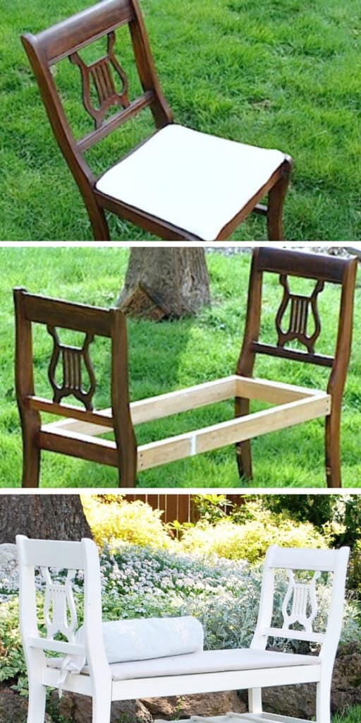 Turn your old chairs into a creative bench - These furniture hacks will turn outdated and old furniture into treasured pieces. From little to no money you can have creative furniture statements throughout your home. thesawguy.com