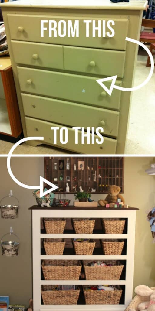 Worn dresser to cottage bookshelf - These furniture hacks will turn outdated and old furniture into treasured pieces. From little to no money you can have creative furniture statements throughout your home. thesawguy.com