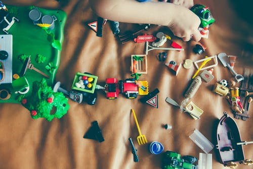 Organize toys by Color, Size, or Shape