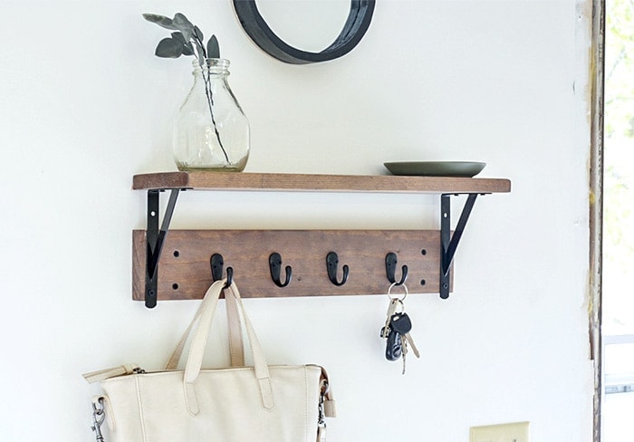 52 Easiest Woodworking Projects For Beginners: Entryway Shelf with Hooks